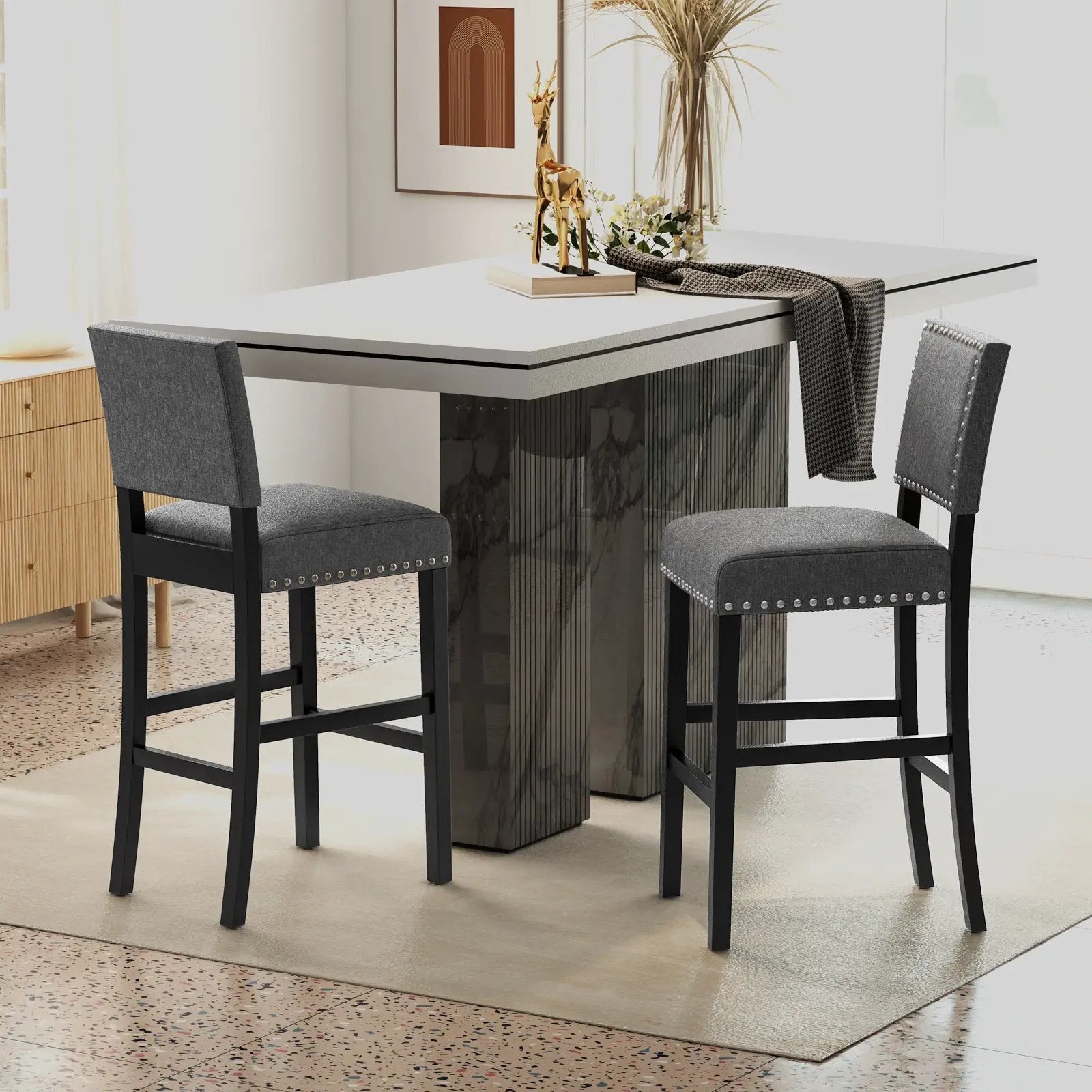 38.5/43.5 Inch Set of 2 Counter Height Chairs with Solid Rubber Wood Frame by DirectDeals