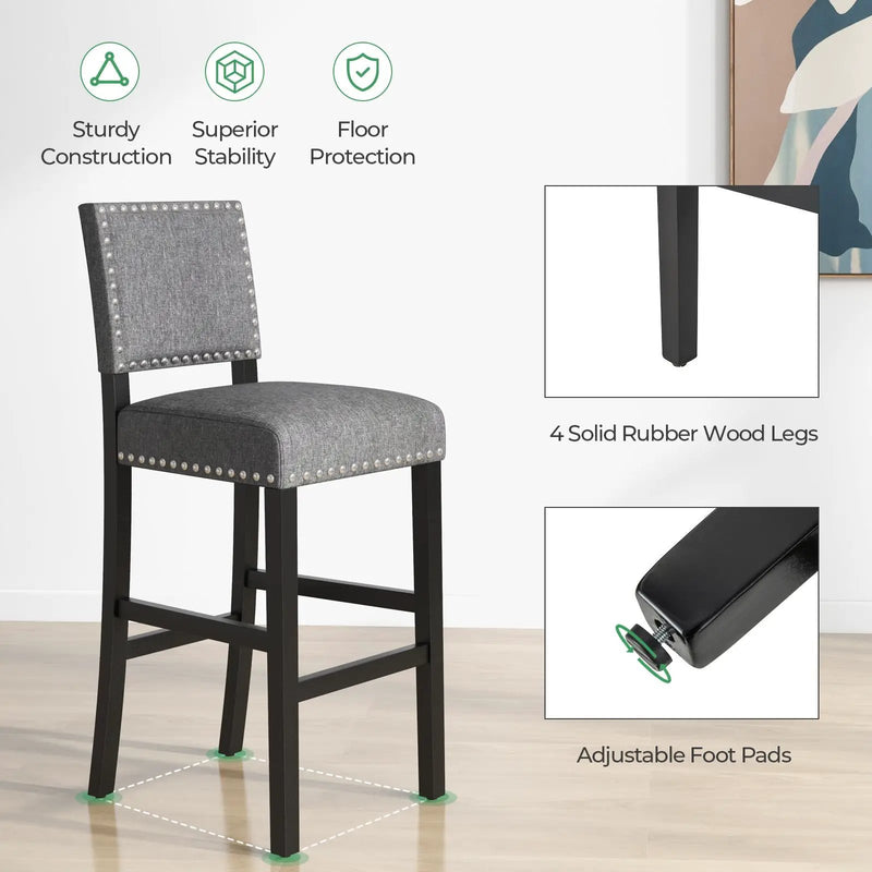 38.5/43.5 Inch Set of 2 Counter Height Chairs with Solid Rubber Wood Frame by DirectDeals