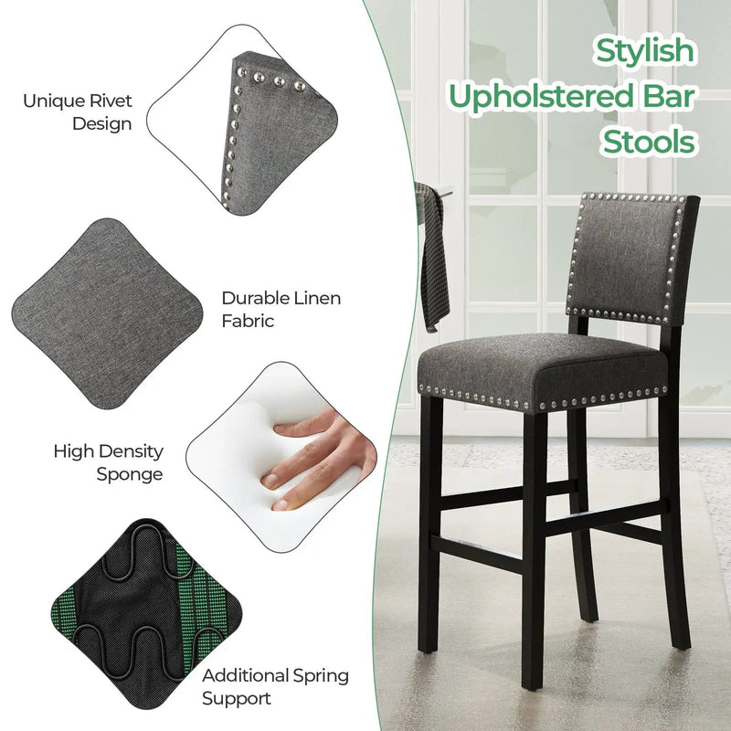 38.5/43.5 Inch Set of 2 Counter Height Chairs with Solid Rubber Wood Frame by DirectDeals