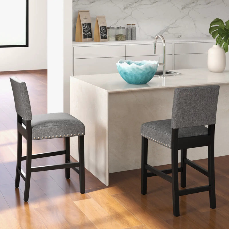 38.5/43.5 Inch Set of 2 Counter Height Chairs with Solid Rubber Wood Frame by DirectDeals