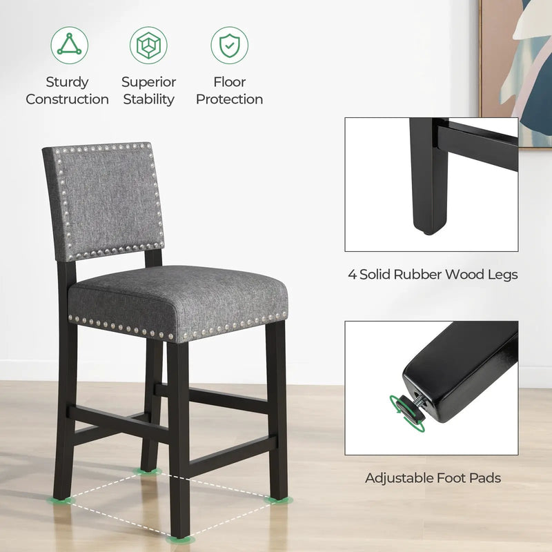 38.5/43.5 Inch Set of 2 Counter Height Chairs with Solid Rubber Wood Frame by DirectDeals