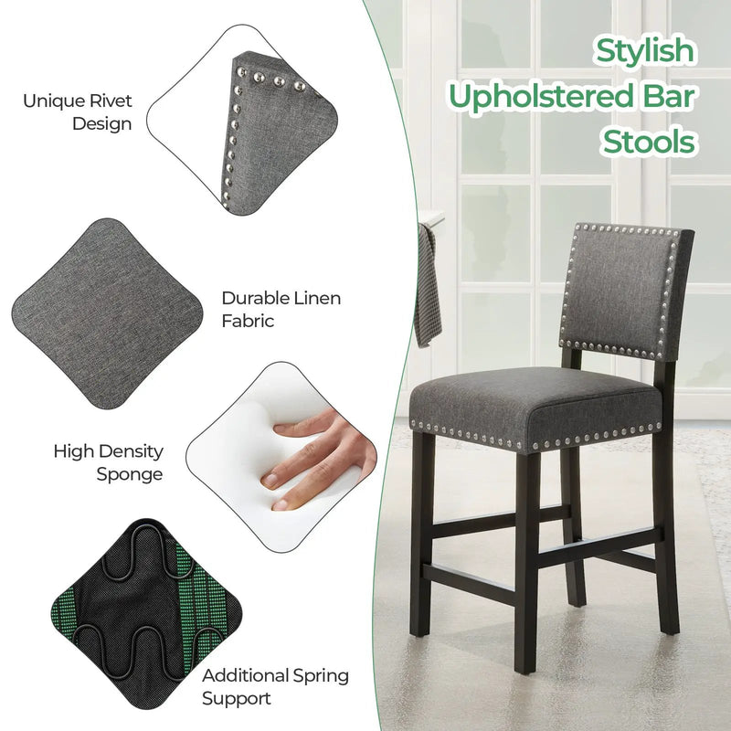 38.5/43.5 Inch Set of 2 Counter Height Chairs with Solid Rubber Wood Frame by DirectDeals