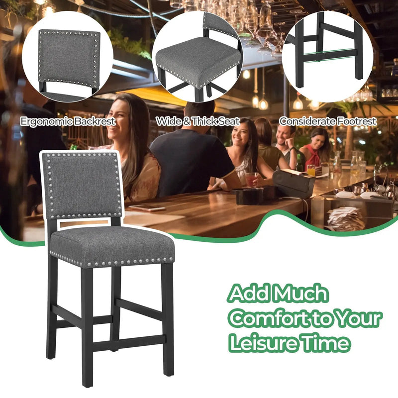 38.5/43.5 Inch Set of 2 Counter Height Chairs with Solid Rubber Wood Frame by DirectDeals
