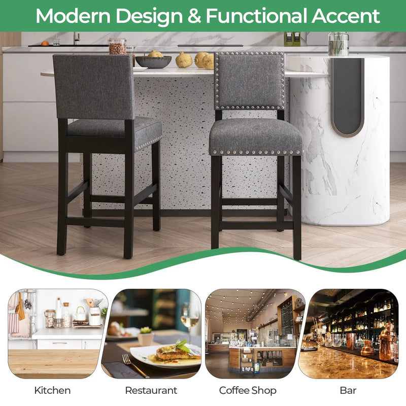 38.5/43.5 Inch Set of 2 Counter Height Chairs with Solid Rubber Wood Frame by DirectDeals