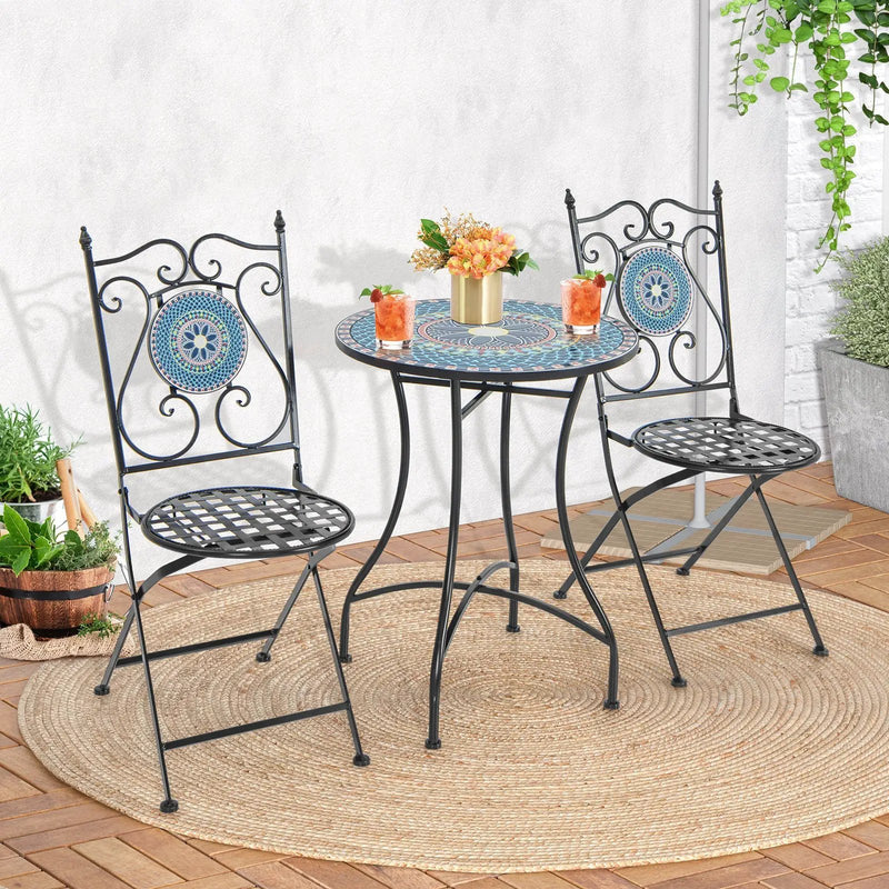 Set of 2 Mosaic Chairs for Patio Metal Folding Chairs by DirectDeals