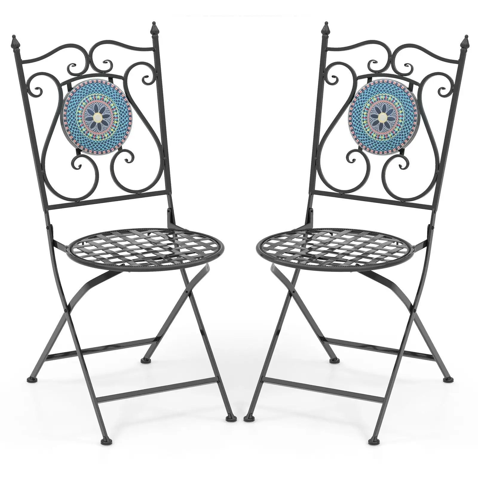 Set of 2 Mosaic Chairs for Patio Metal Folding Chairs by DirectDeals