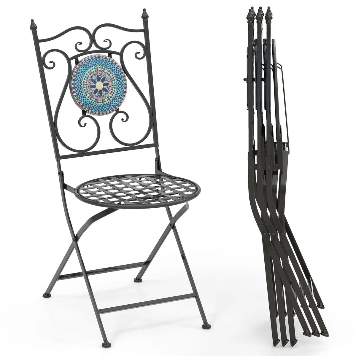 Set of 2 Mosaic Chairs for Patio Metal Folding Chairs, photo 4 of 10