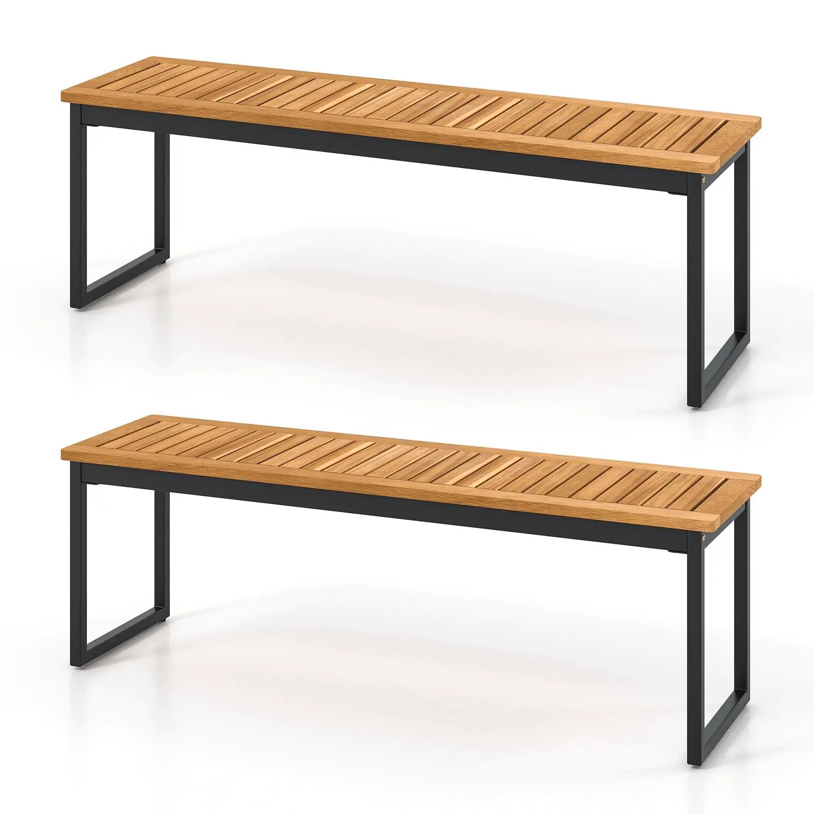 Set of 2 Patio Dining Bench for 2-3 Person Indoor Outdoor by DirectDeals