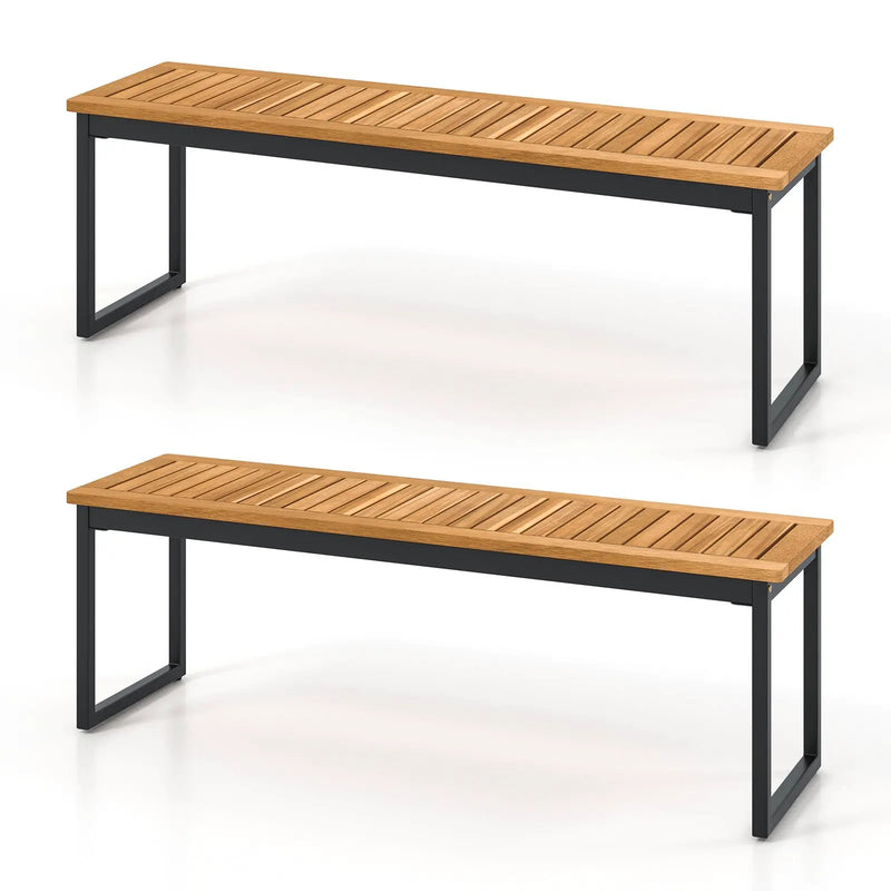 Set of 2 Patio Dining Bench for 2-3 Person Indoor Outdoor by DirectDeals