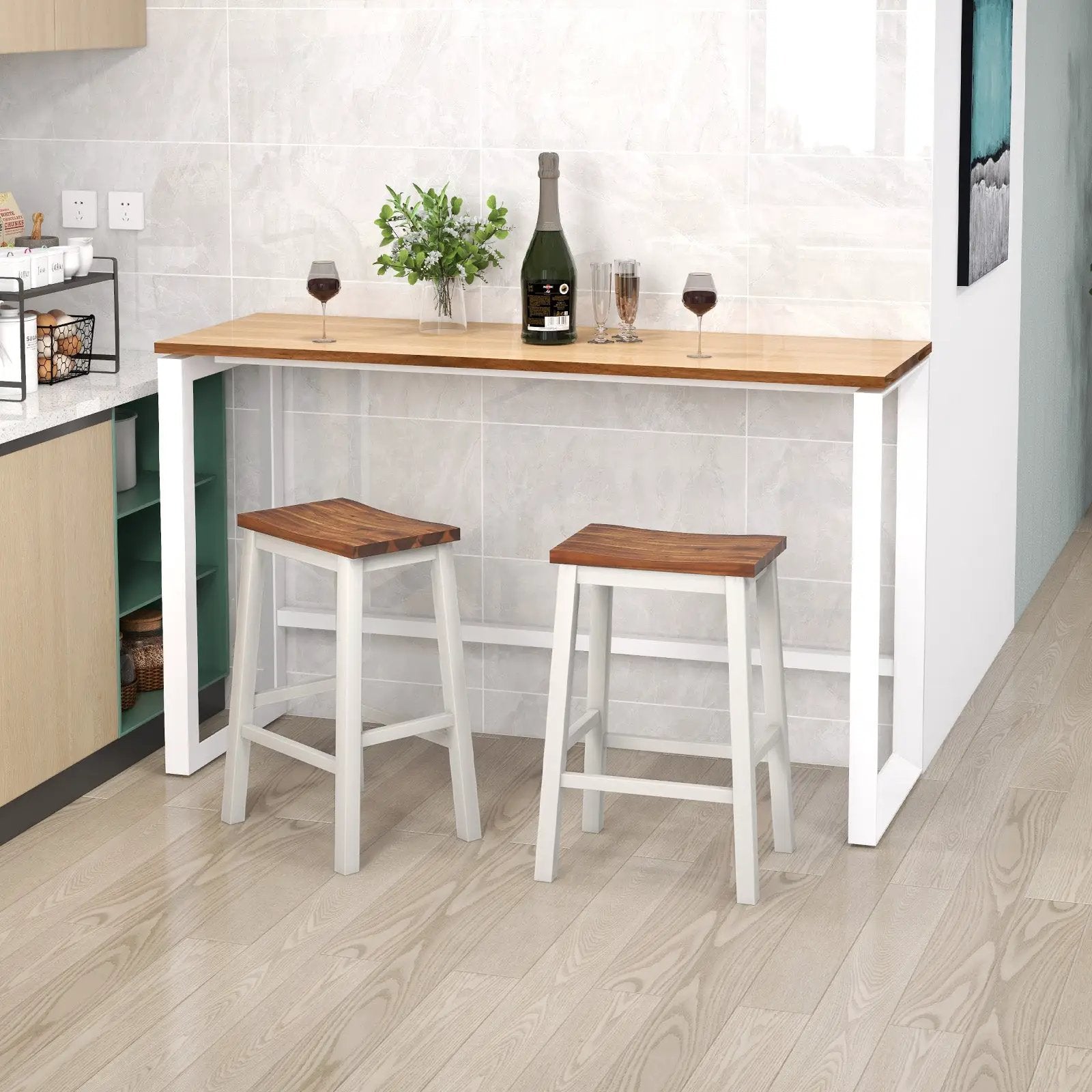24.5-Inch Set of 2 Saddle Stools Bar Stools with Footrests for Kitchen Island-Walnut & Gray by DirectDeals