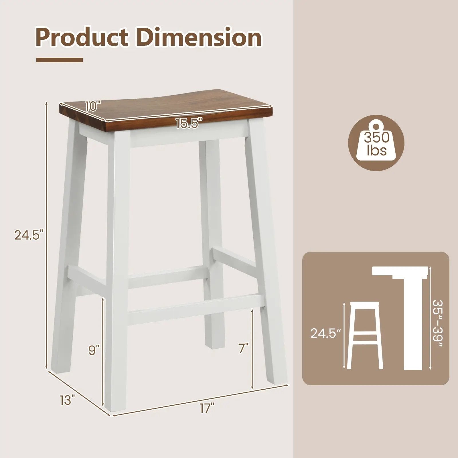 24.5-Inch Set of 2 Saddle Stools Bar Stools with Footrests for Kitchen Island-Walnut & Gray by DirectDeals