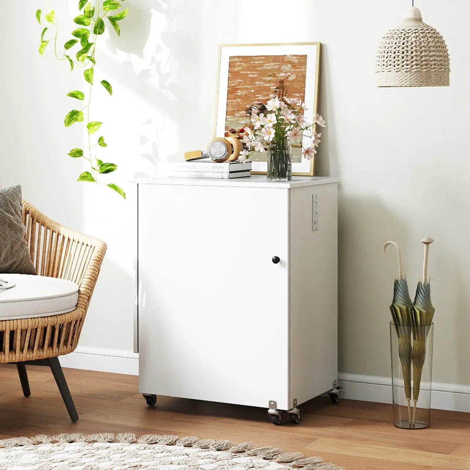 Folding Sewing Table with Charging Station and Casters by DirectDeals