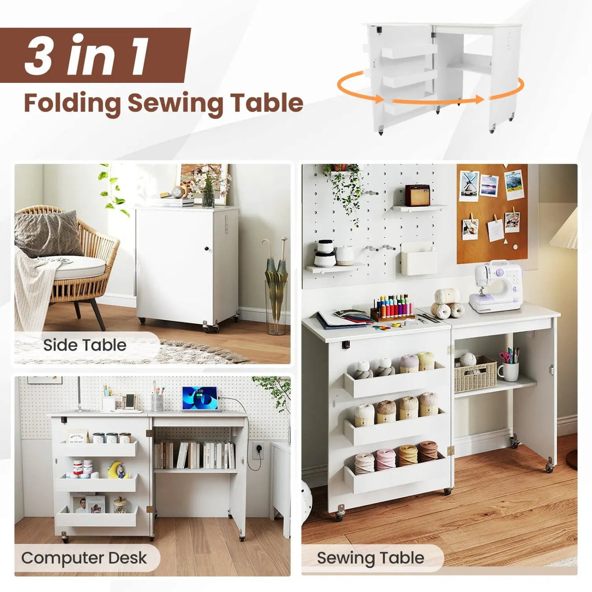 Folding Sewing Table with Charging Station and Casters, photo 23 of 40