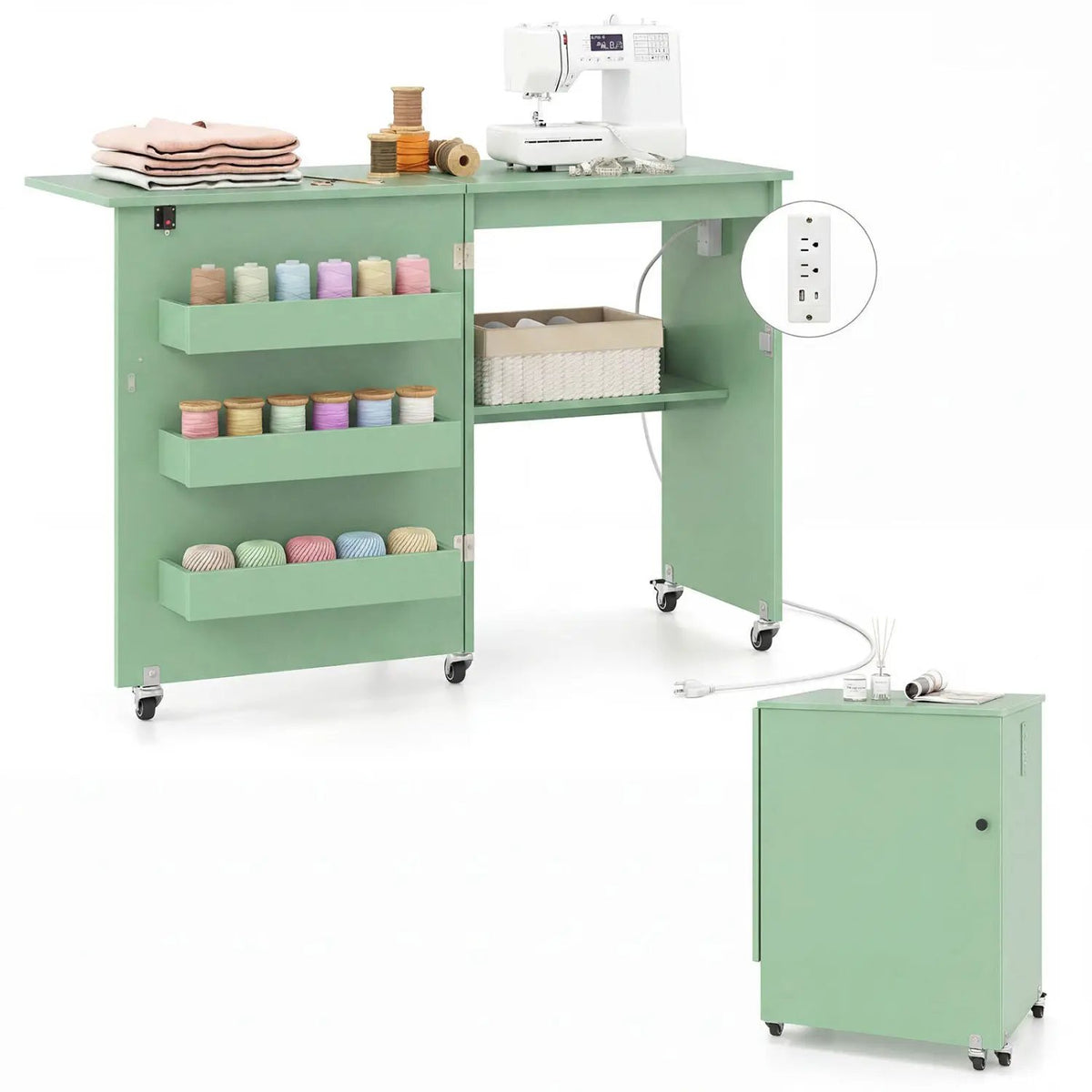 Folding Sewing Table with Charging Station and Casters, photo 35 of 40