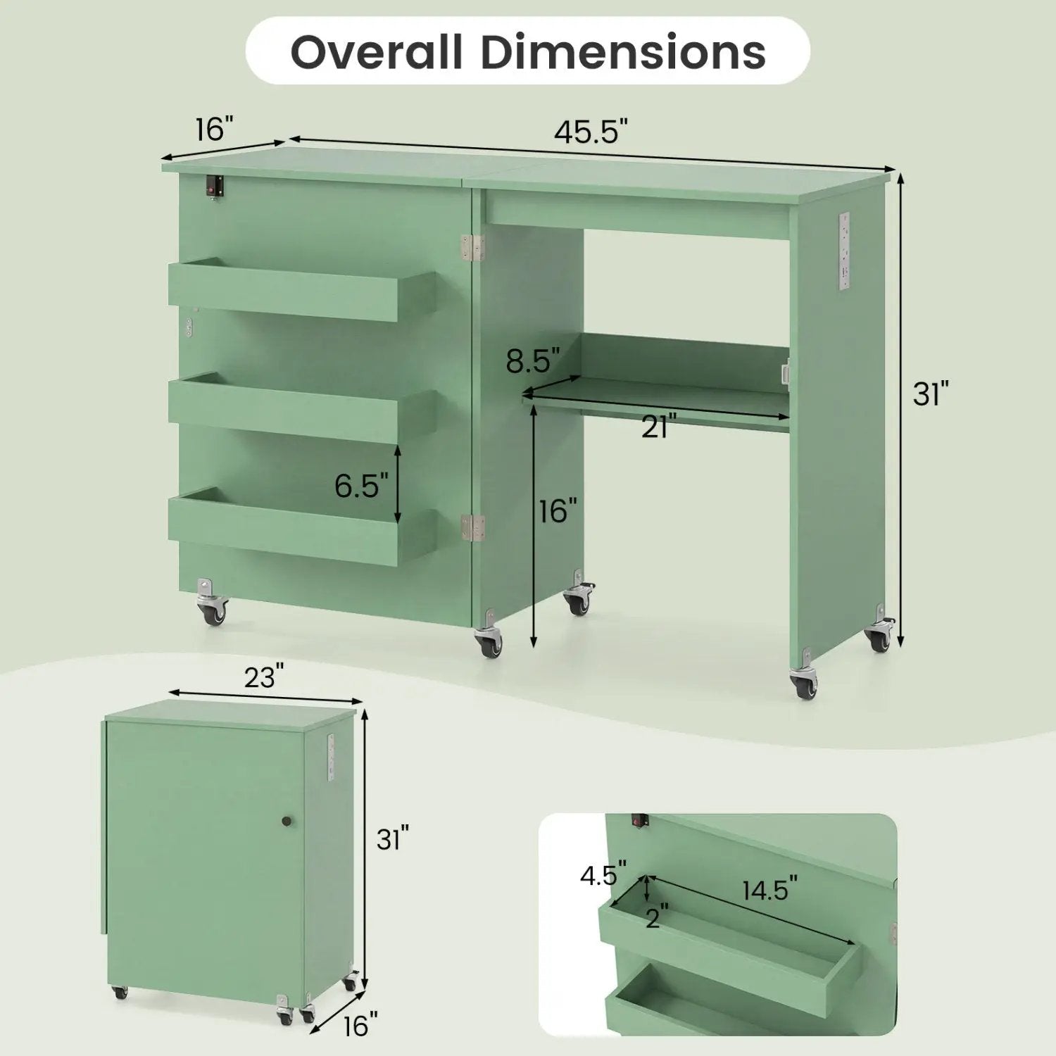 Folding Sewing Table with Charging Station and Casters by DirectDeals