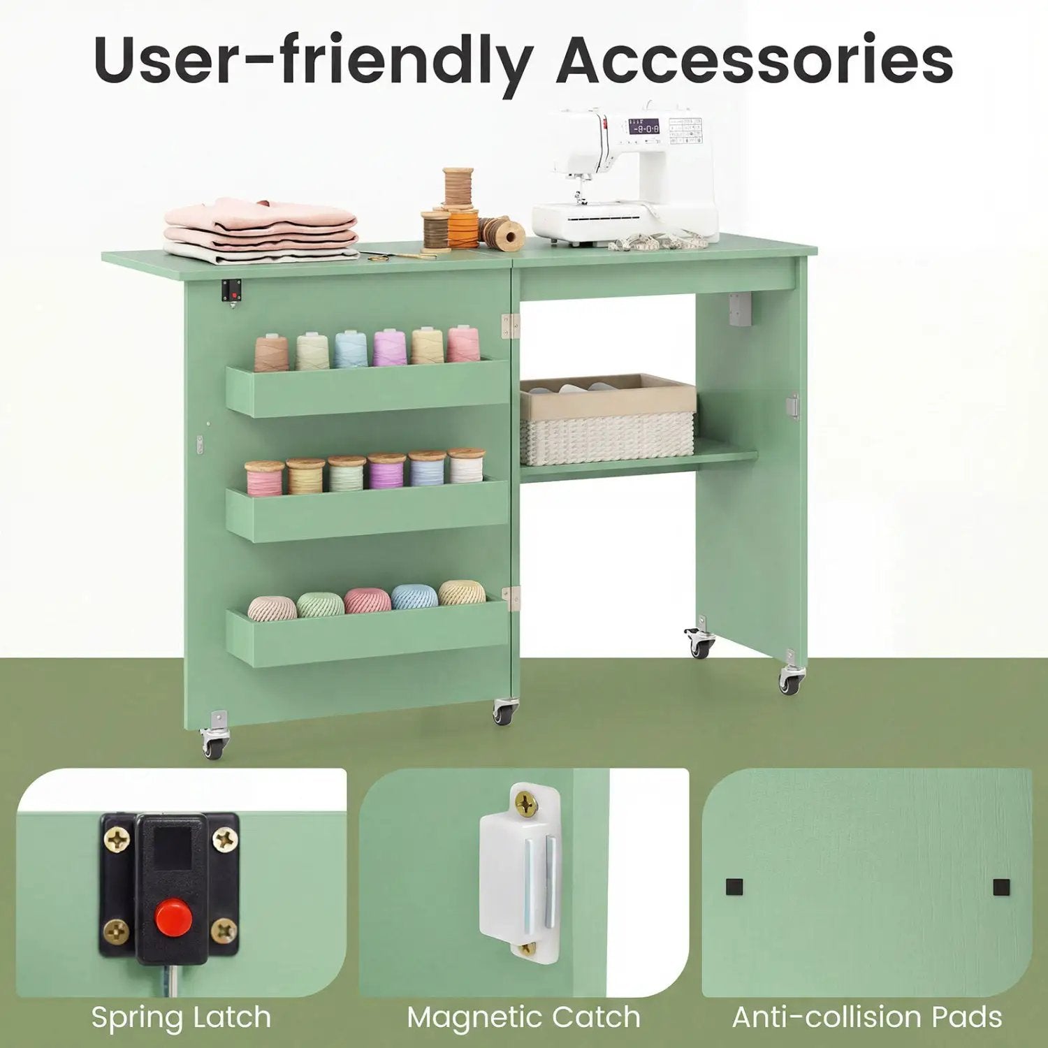 Folding Sewing Table with Charging Station and Casters by DirectDeals