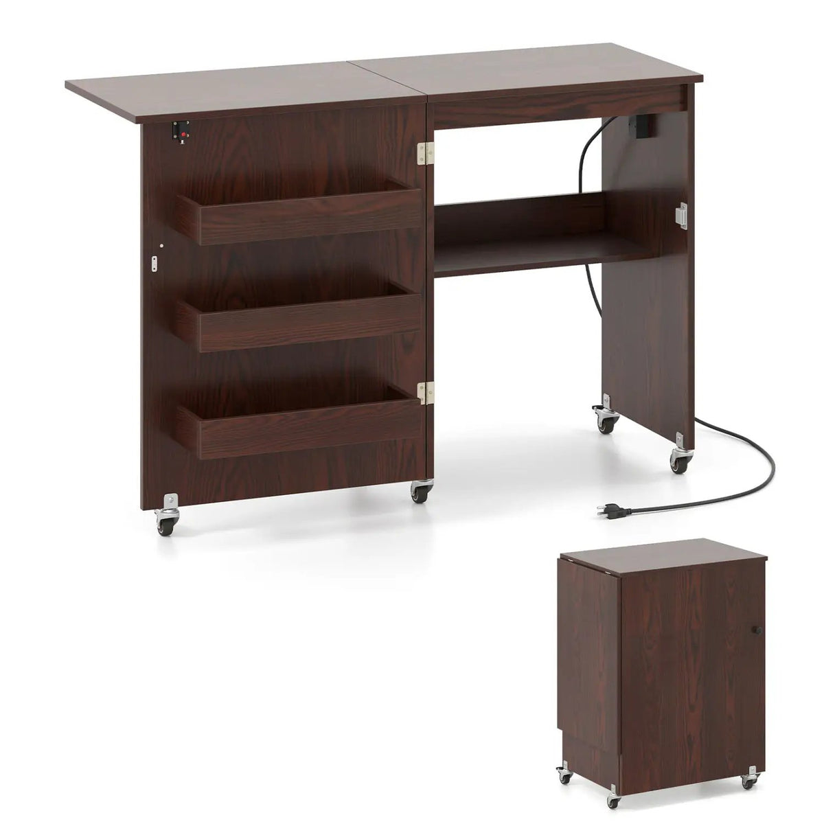 Folding Sewing Table with Charging Station and Casters, photo 4 of 40