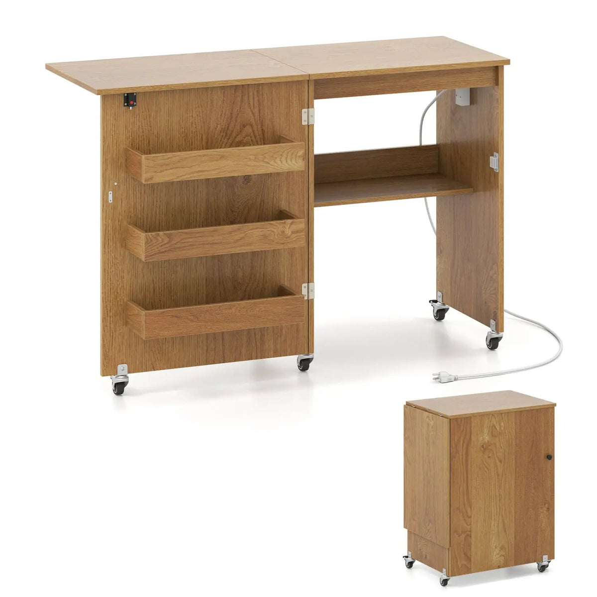 Folding Sewing Table with Charging Station and Casters, photo 12 of 40