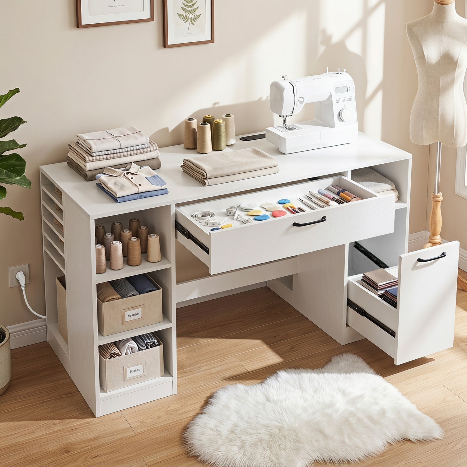 Sewing Table with Power Outlets and Storage Drawers by DirectDeals