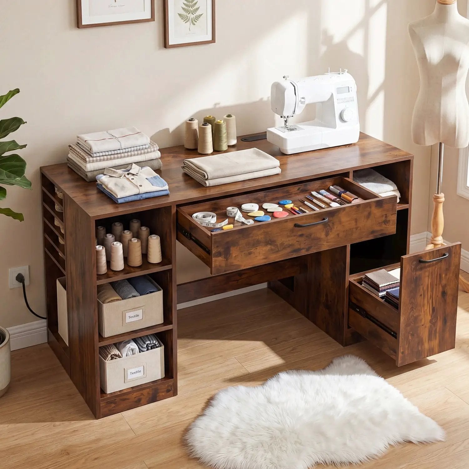 Sewing Table with Power Outlets and Storage Drawers by DirectDeals