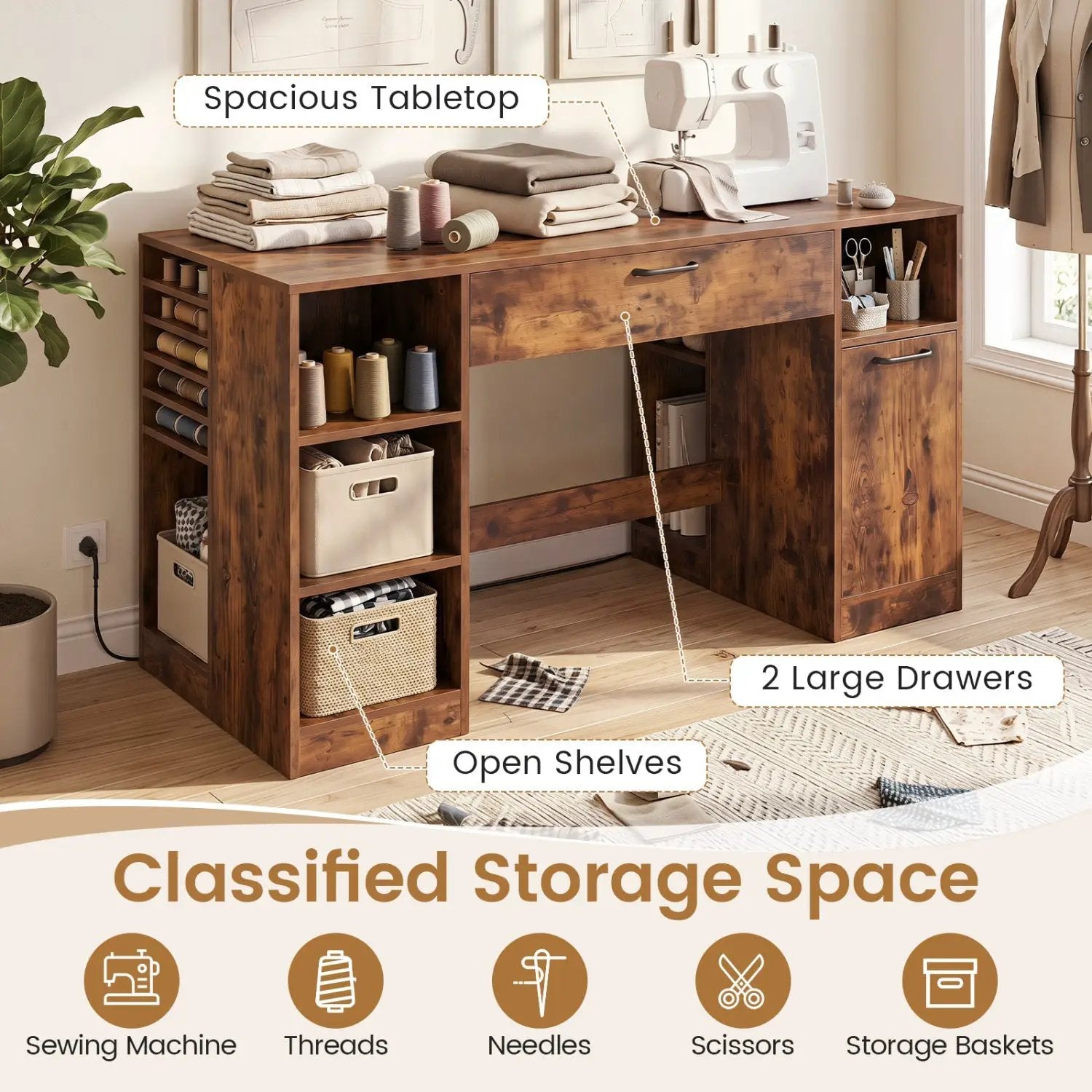 Sewing Table with Power Outlets and Storage Drawers by DirectDeals