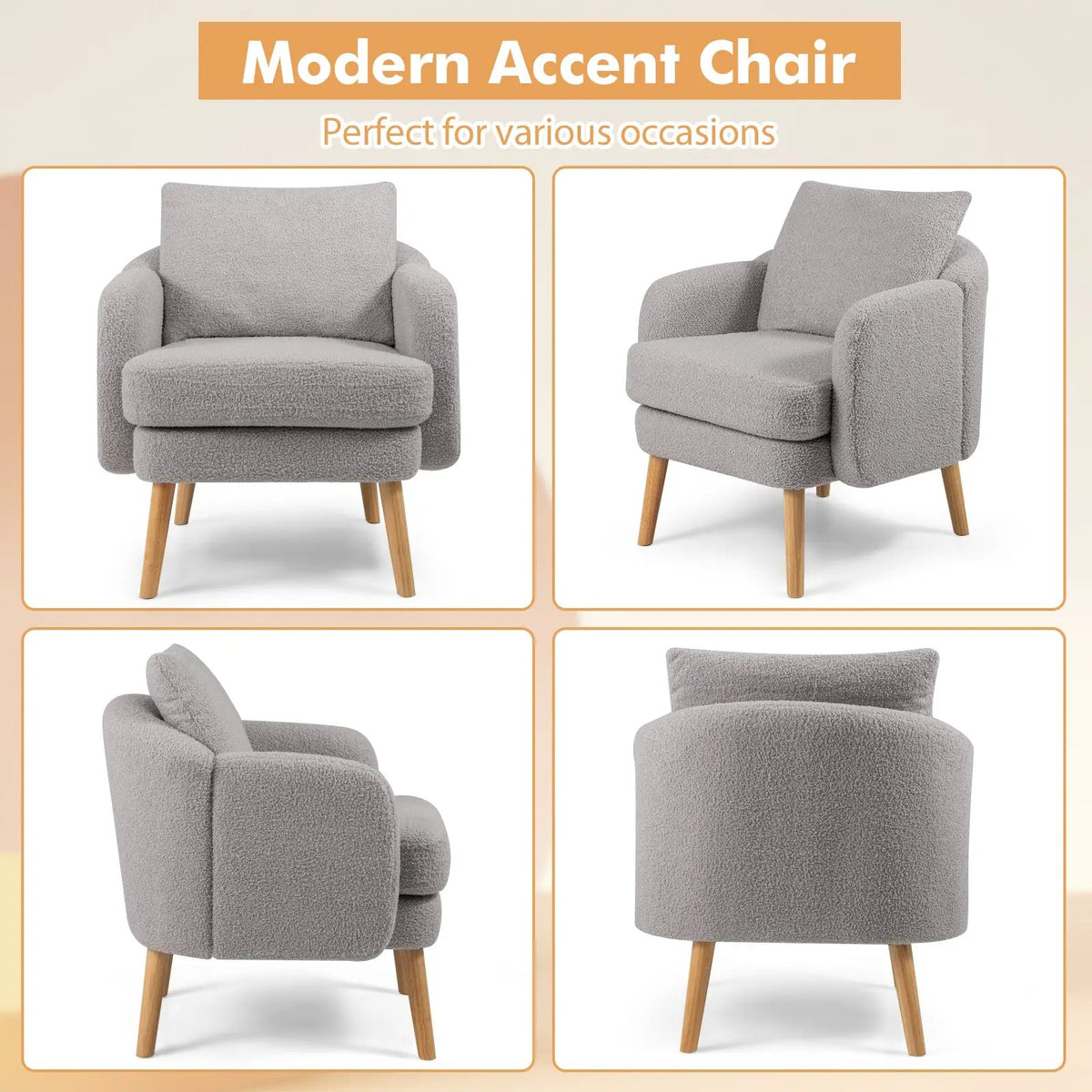 Sherpa Accent Chair Modern Living Room Chair with Seat Cushion, photo 8 of 9
