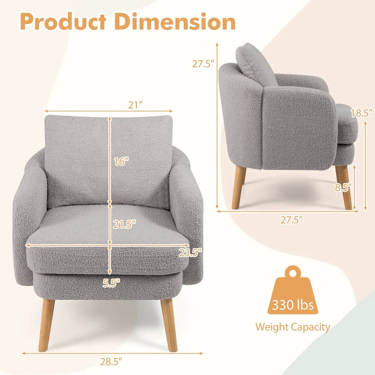 Sherpa Accent Chair Modern Living Room Chair with Seat Cushion, photo 4 of 9