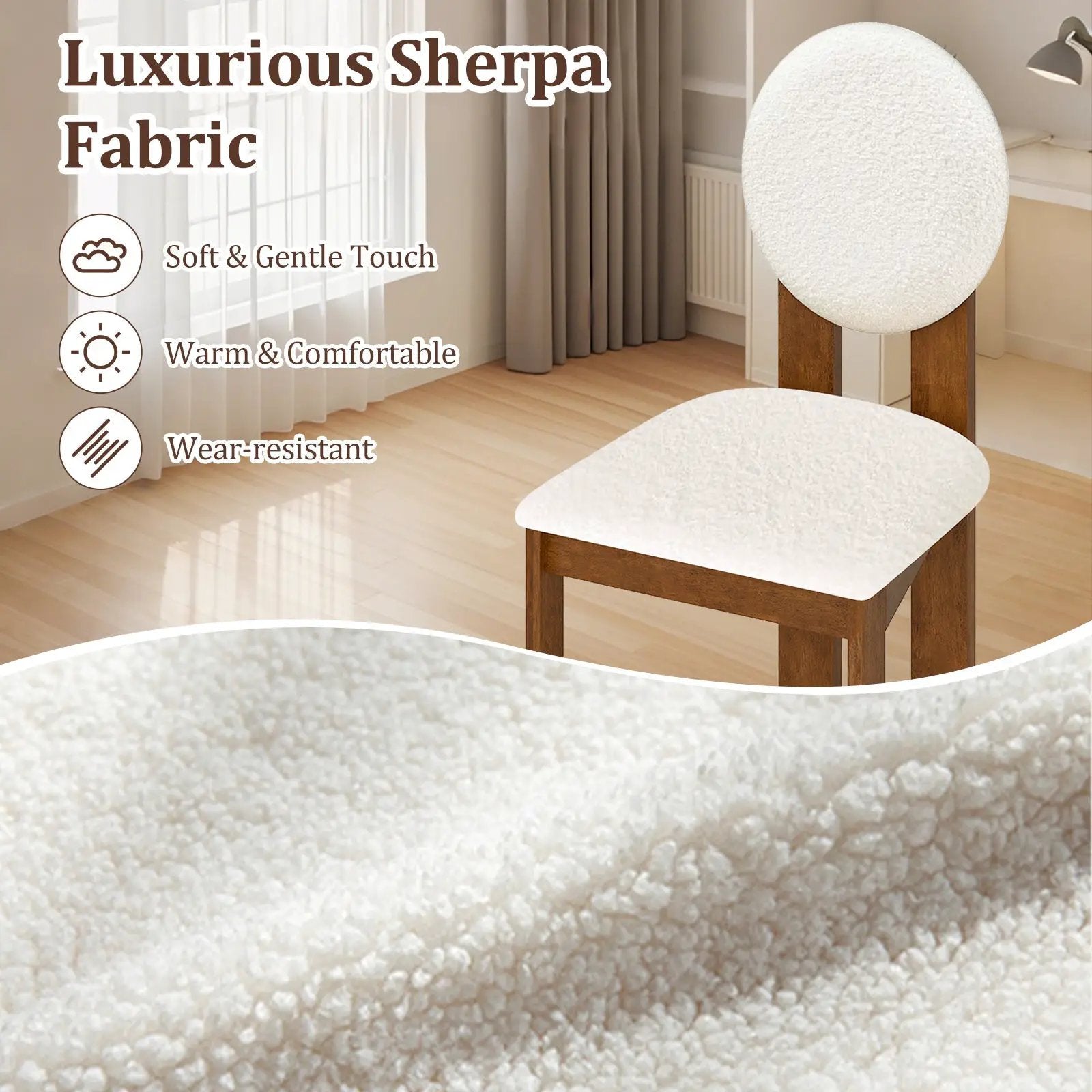 Sherpa Dining Chairs Set of 2 with Rubber Wood Legs for Living Room Restaurant-White by DirectDeals