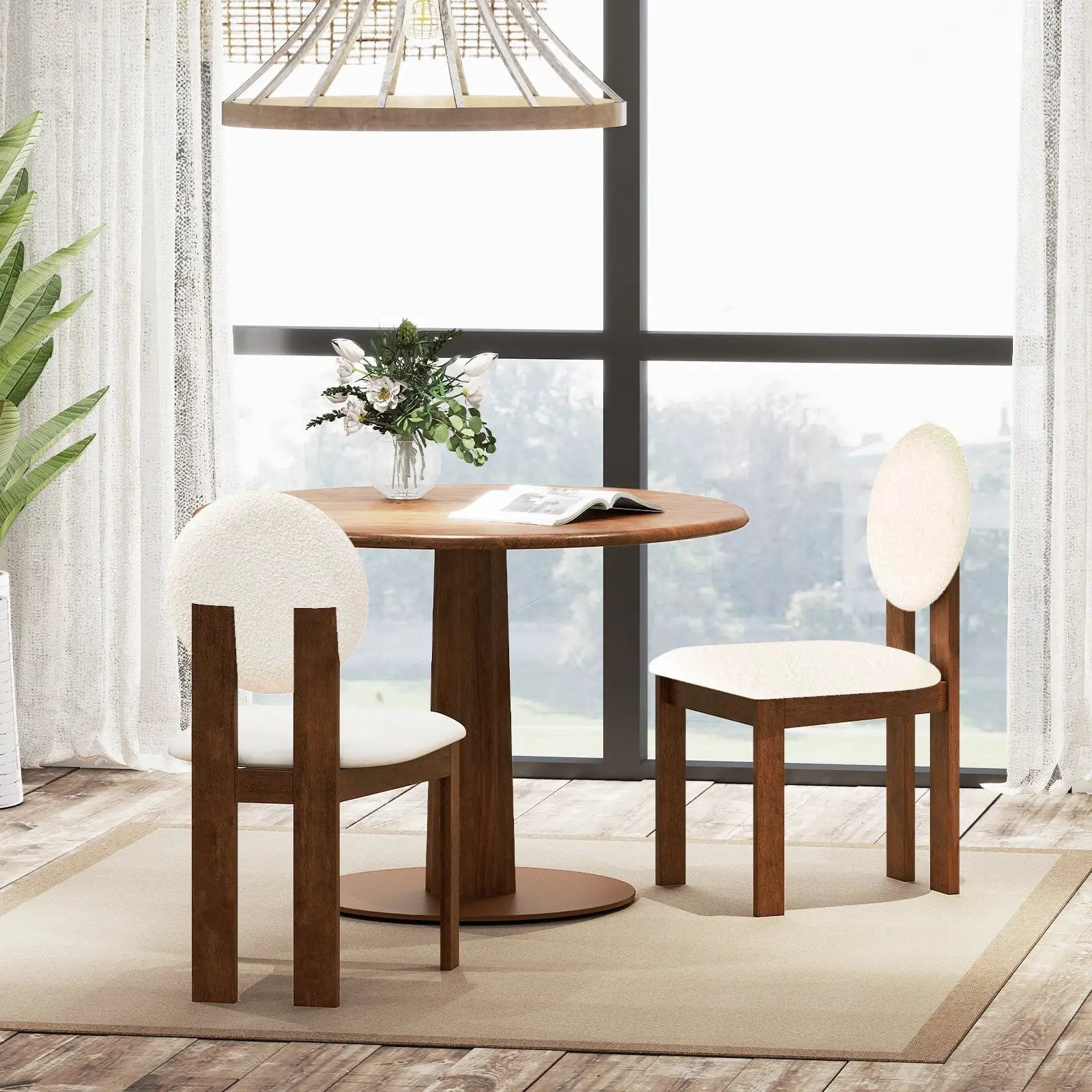 Sherpa Dining Chairs Set of 2 with Rubber Wood Legs for Living Room Restaurant-White by DirectDeals