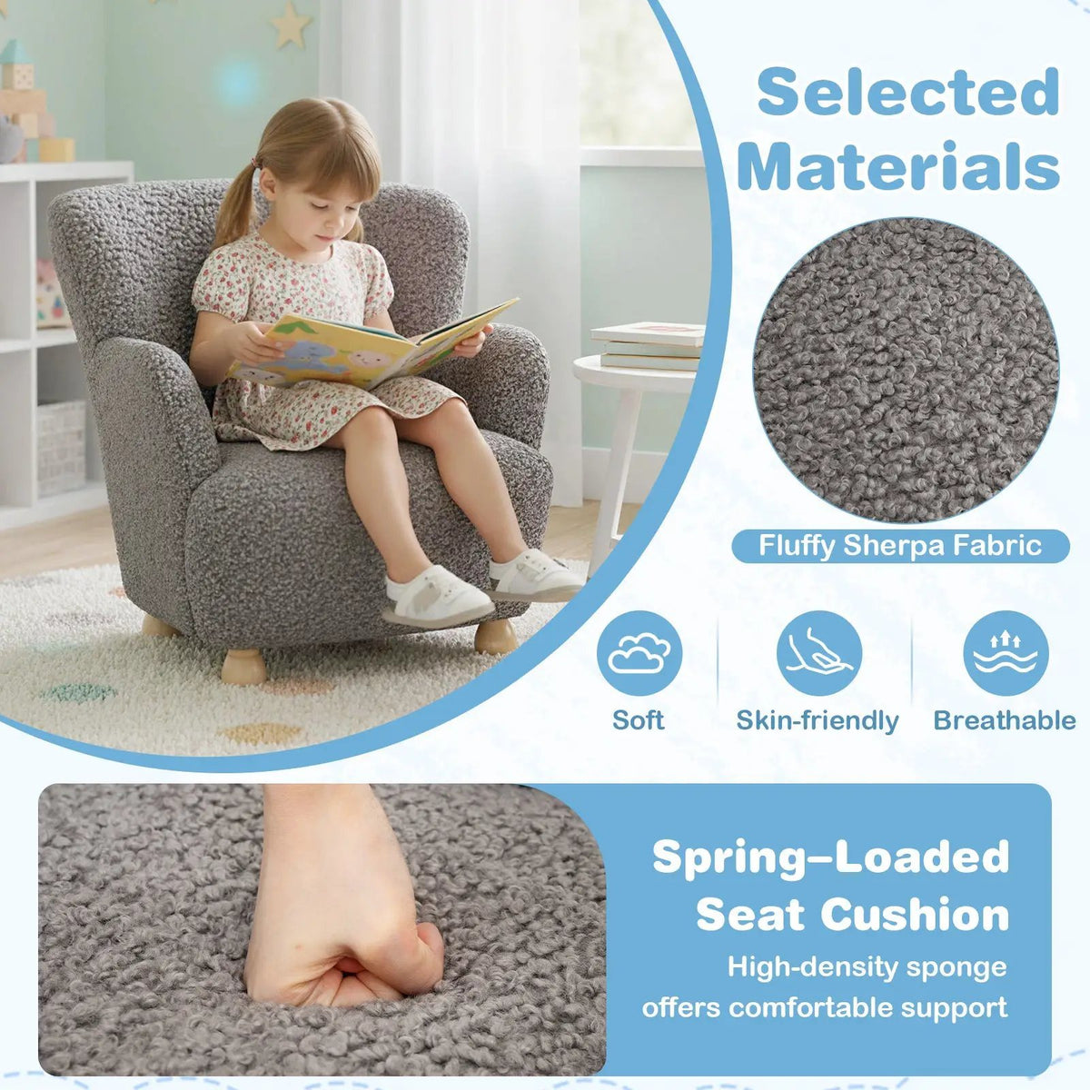 Sherpa Kids Sofa Comfy Toddler Armchair with Solid Rubber Wood Legs, photo 21 of 24