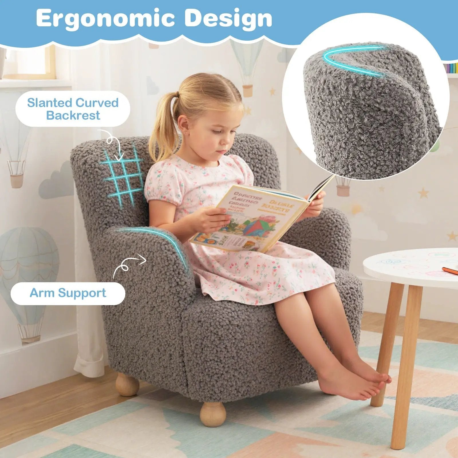 Sherpa Kids Sofa Comfy Toddler Armchair with Solid Rubber Wood Legs by DirectDeals