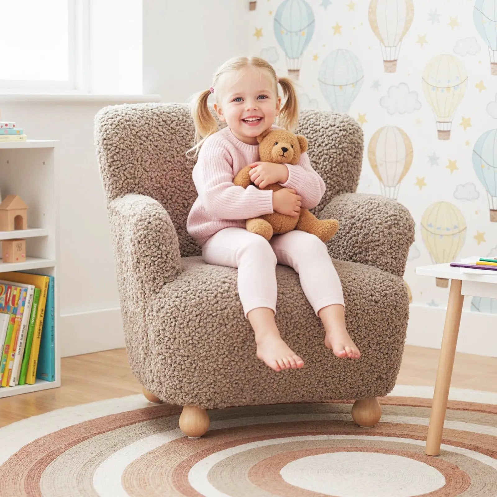 Sherpa Kids Sofa Comfy Toddler Armchair with Solid Rubber Wood Legs by DirectDeals