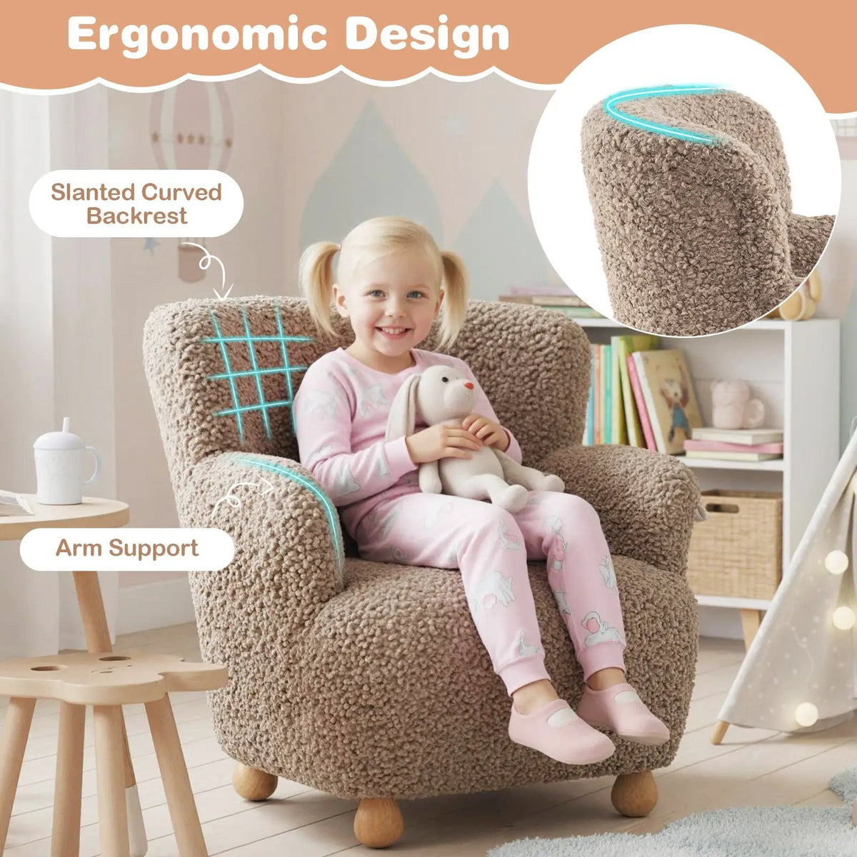 Sherpa Kids Sofa Comfy Toddler Armchair with Solid Rubber Wood Legs, photo 20 of 24