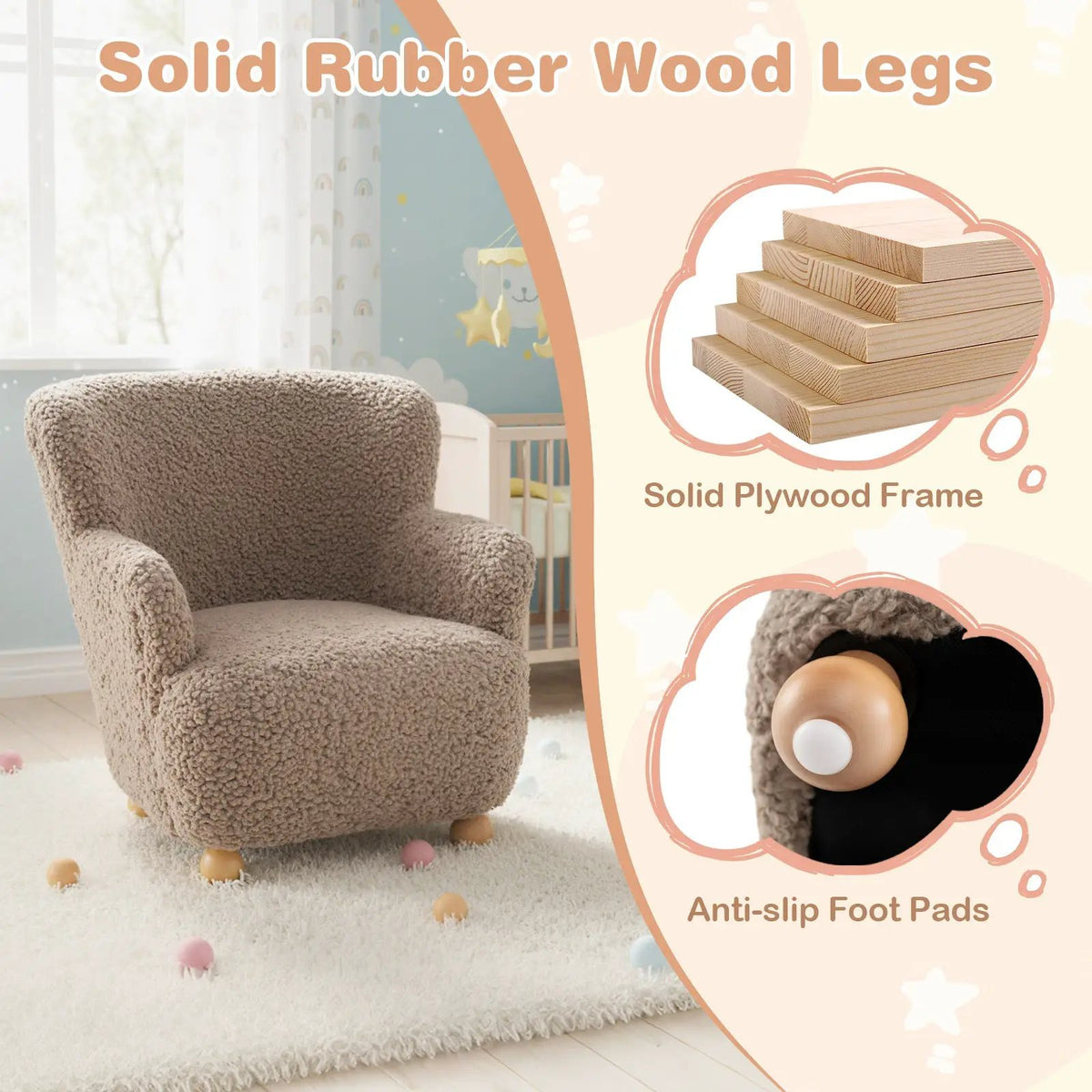 Sherpa Kids Sofa Comfy Toddler Armchair with Solid Rubber Wood Legs, photo 23 of 24