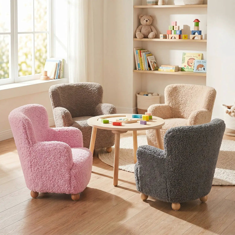 Kids Sherpa Armchair with Solid Wood Legs - Light Pink by DirectDeals