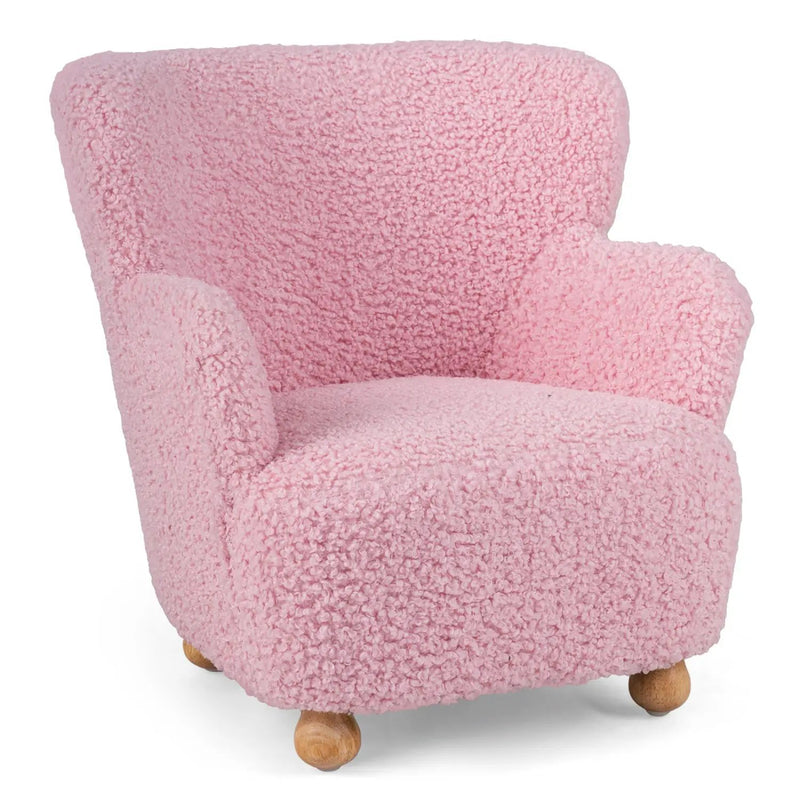 Kids Sherpa Armchair with Solid Wood Legs - Light Pink by DirectDeals