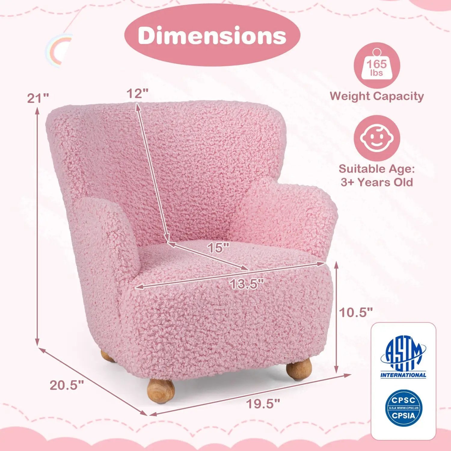 Kids Sherpa Armchair with Solid Wood Legs - Light Pink by DirectDeals
