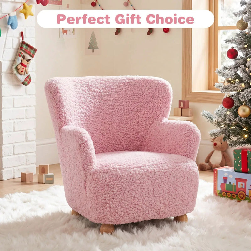 Kids Sherpa Armchair with Solid Wood Legs - Light Pink by DirectDeals