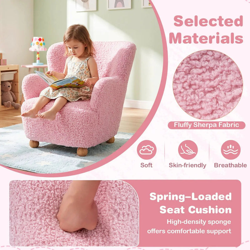 Kids Sherpa Armchair with Solid Wood Legs - Light Pink by DirectDeals