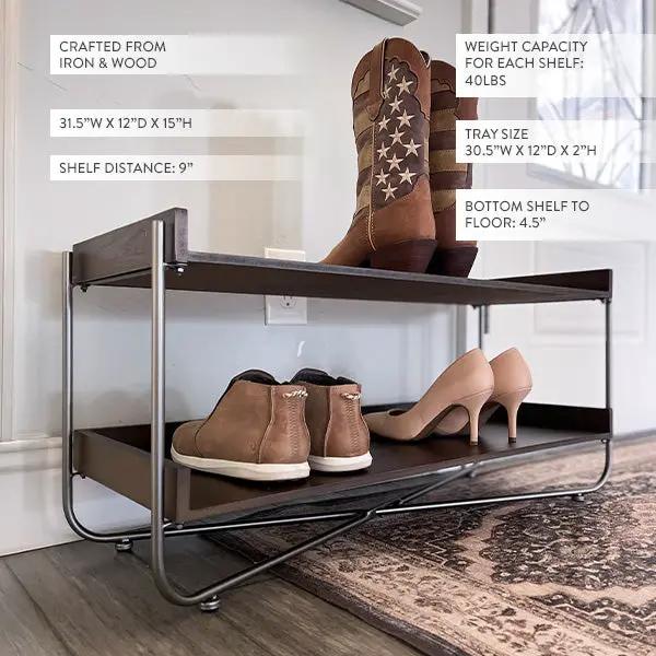 Modern Wood and Metal Shoe Rack by Decor Steals