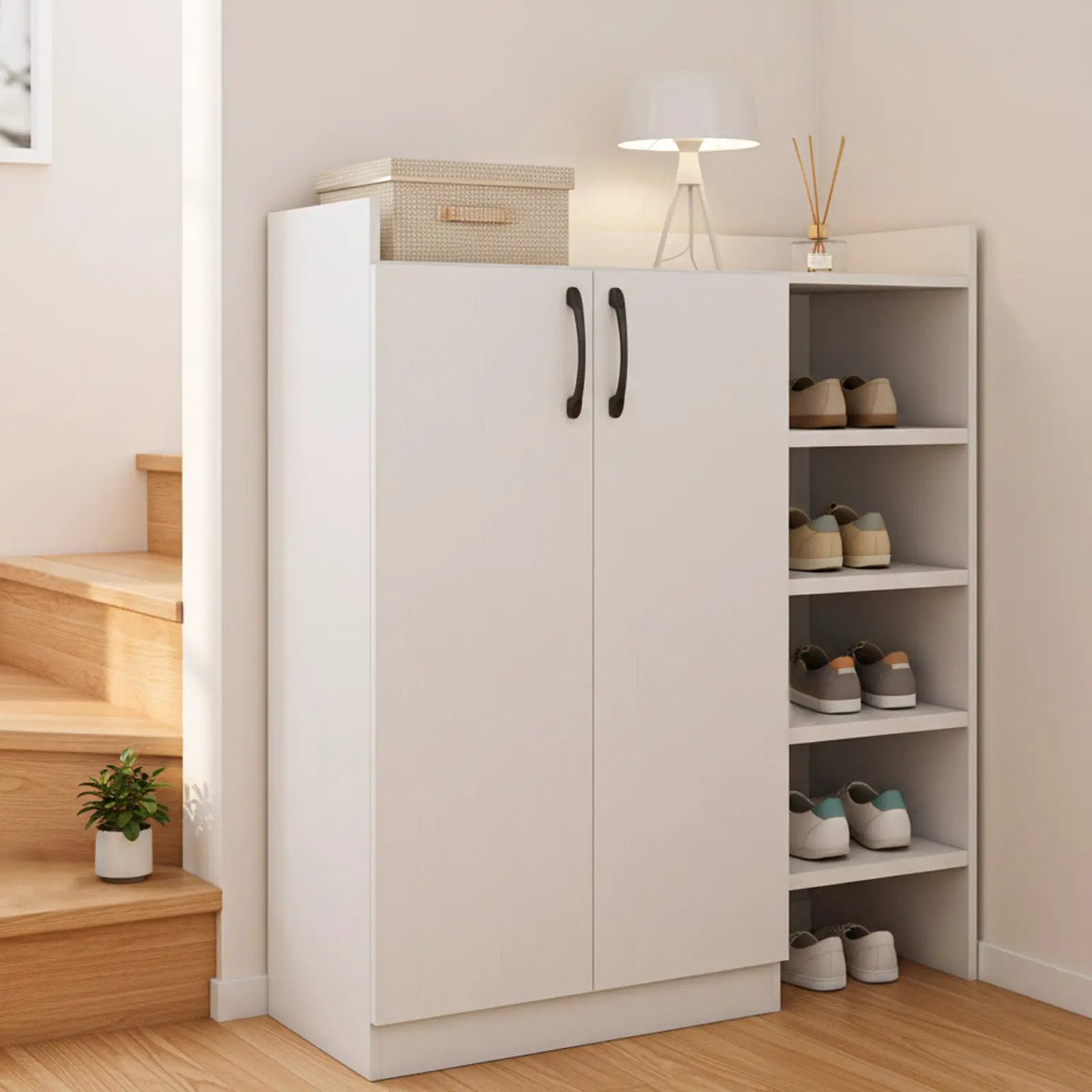 Shoe Cabinet with 2 Doors Shoe Storage Organizer with 2 Adjustable Inner Shelves-White by DirectDeals