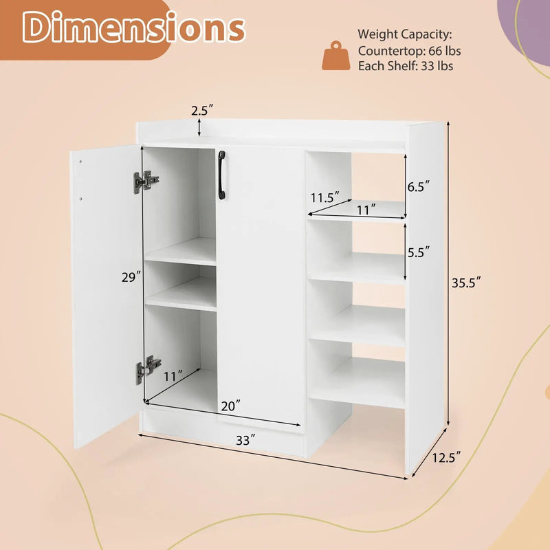 Shoe Cabinet with 2 Doors Shoe Storage Organizer with 2 Adjustable Inner Shelves-White by DirectDeals