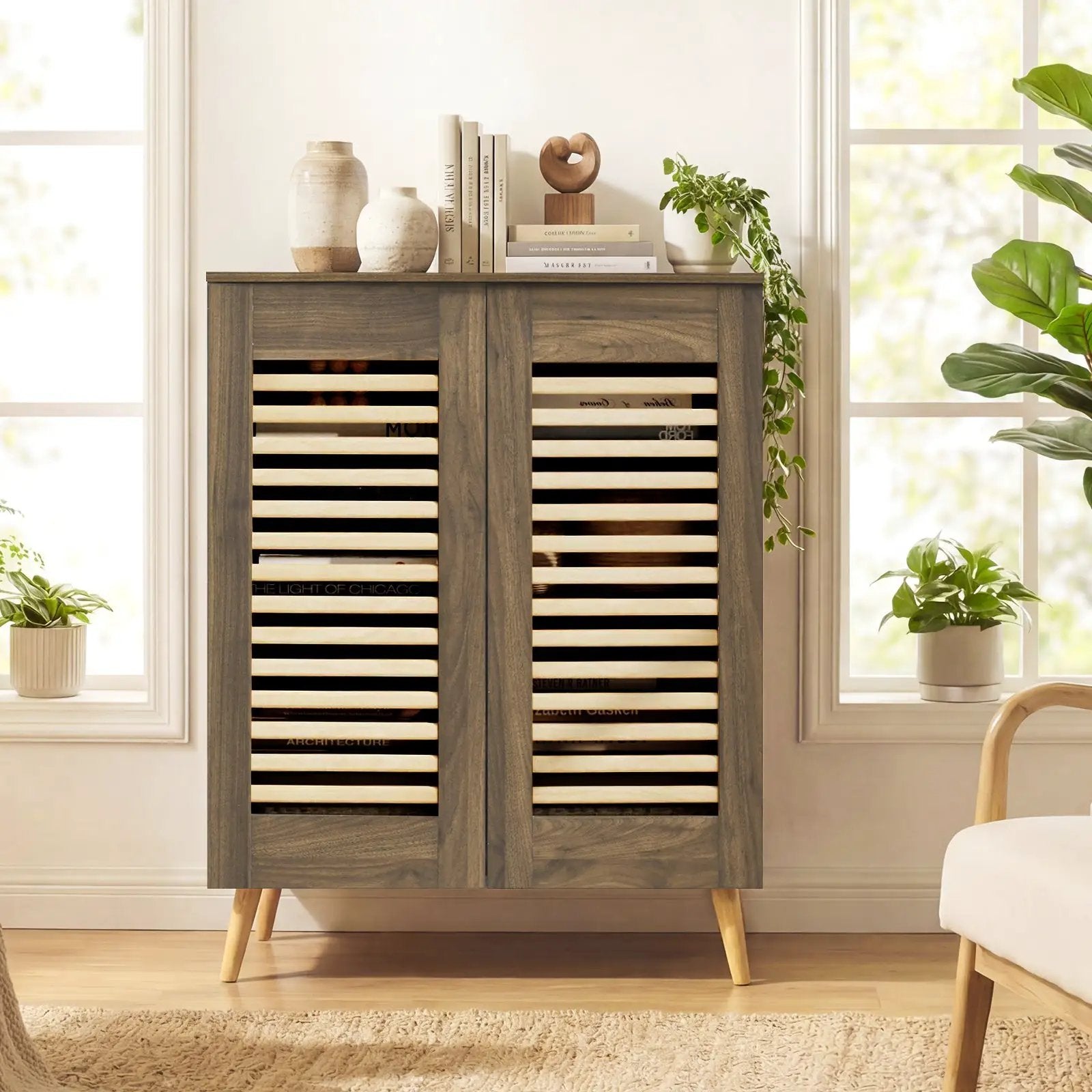 Shoe Cabinet with Louvered Doors and Removable Shelves by DirectDeals