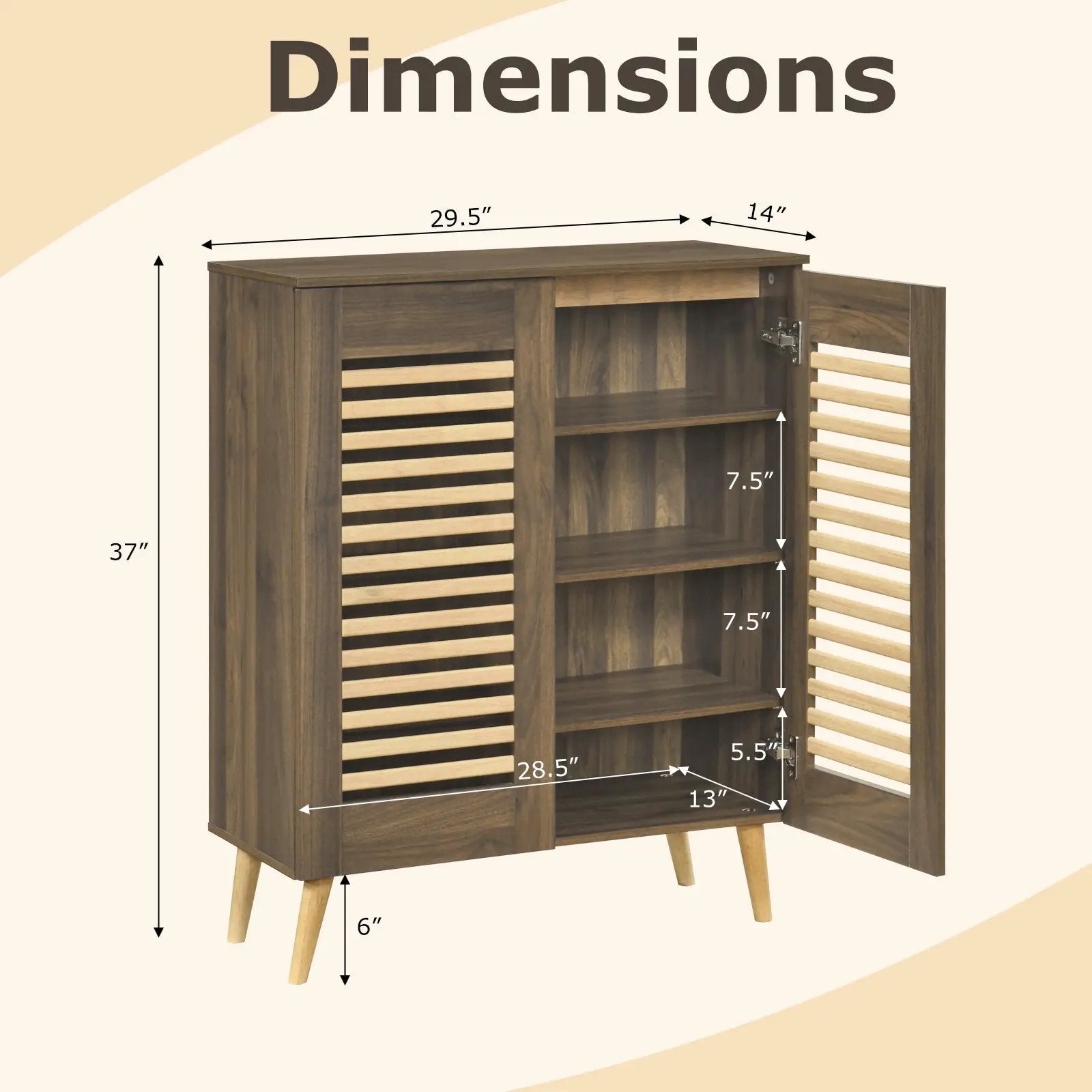 Shoe Cabinet with Louvered Doors and Removable Shelves by DirectDeals