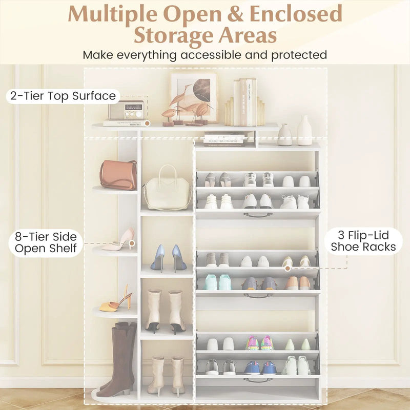 Shoe Cabinet with Open Shelves Modern Shoe Organizer with 3 Flip Drawers by DirectDeals