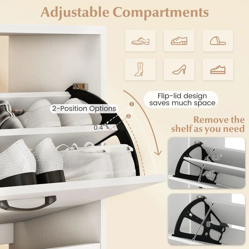Shoe Cabinet with Open Shelves Modern Shoe Organizer with 3 Flip Drawers by DirectDeals