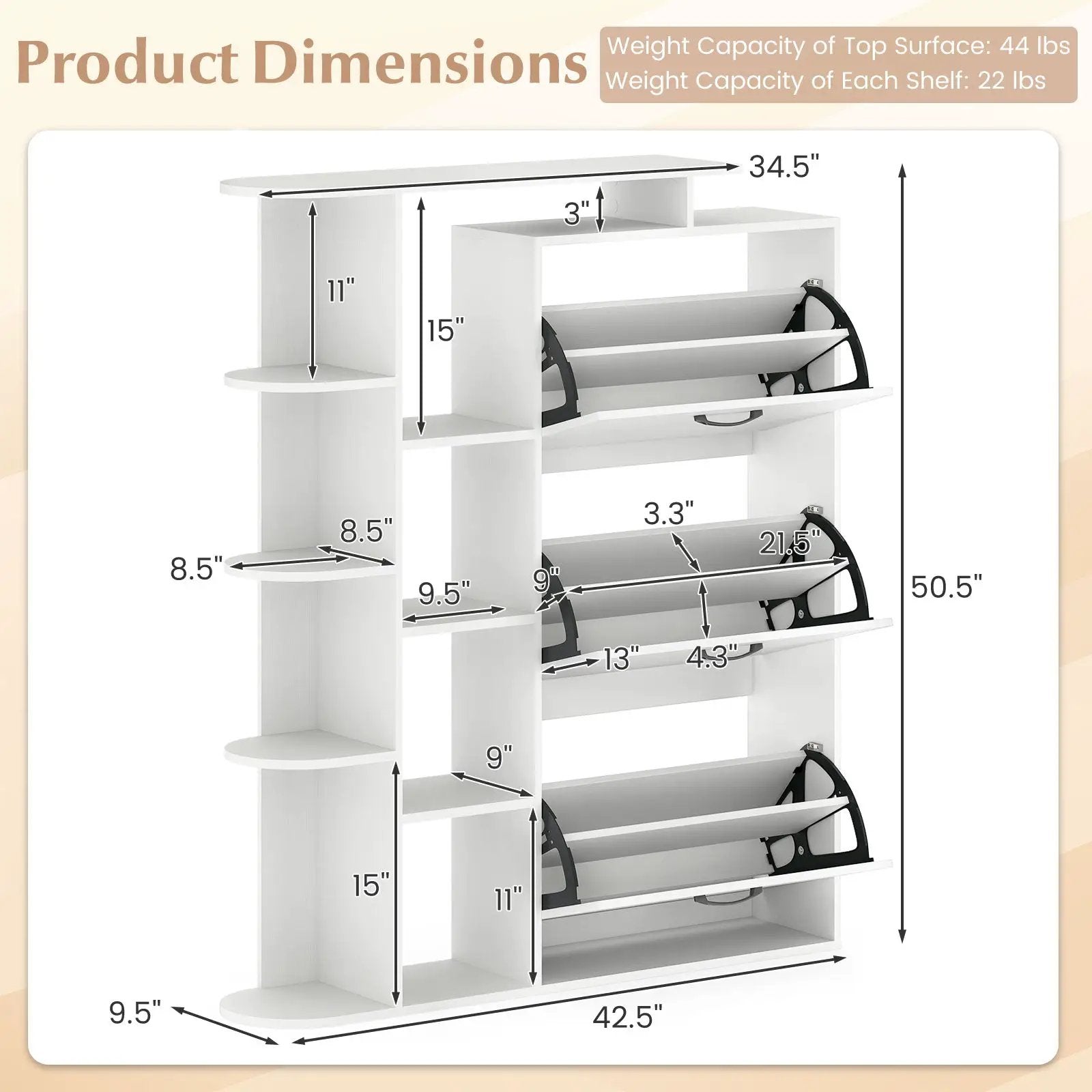 Shoe Cabinet with Open Shelves Modern Shoe Organizer with 3 Flip Drawers by DirectDeals