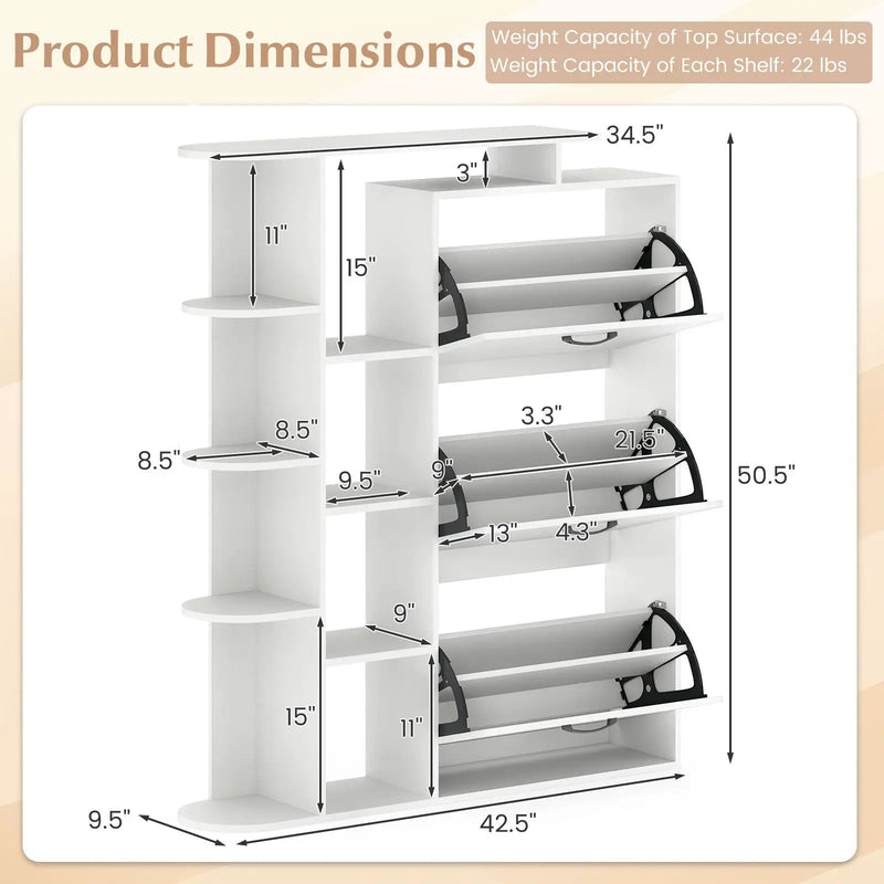 Shoe Cabinet with Open Shelves Modern Shoe Organizer with 3 Flip Drawers by DirectDeals