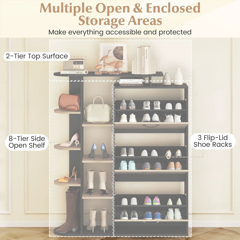 Shoe Cabinet with Open Shelves Modern Shoe Organizer with 3 Flip Drawers by DirectDeals