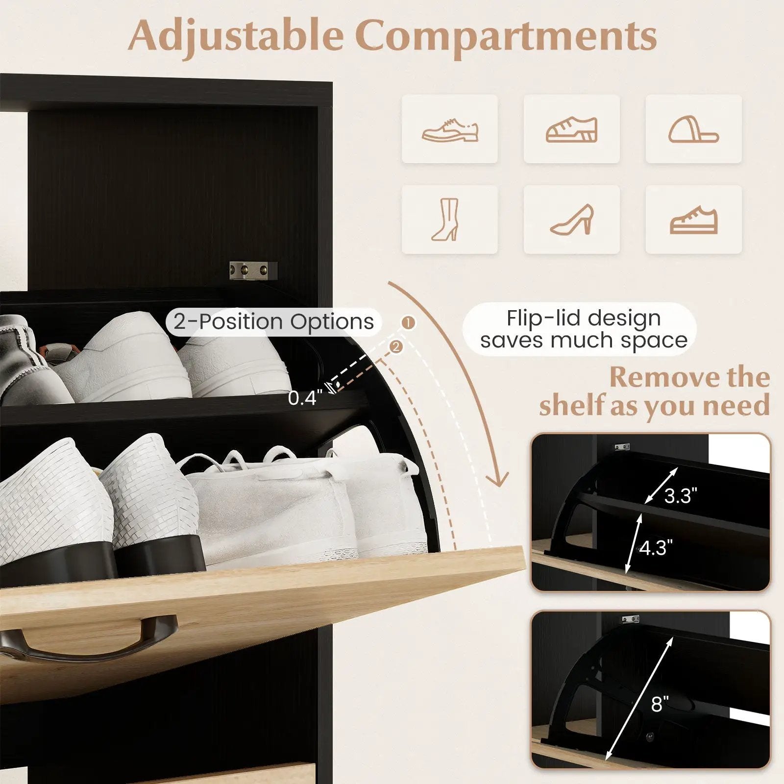 Shoe Cabinet with Open Shelves Modern Shoe Organizer with 3 Flip Drawers by DirectDeals